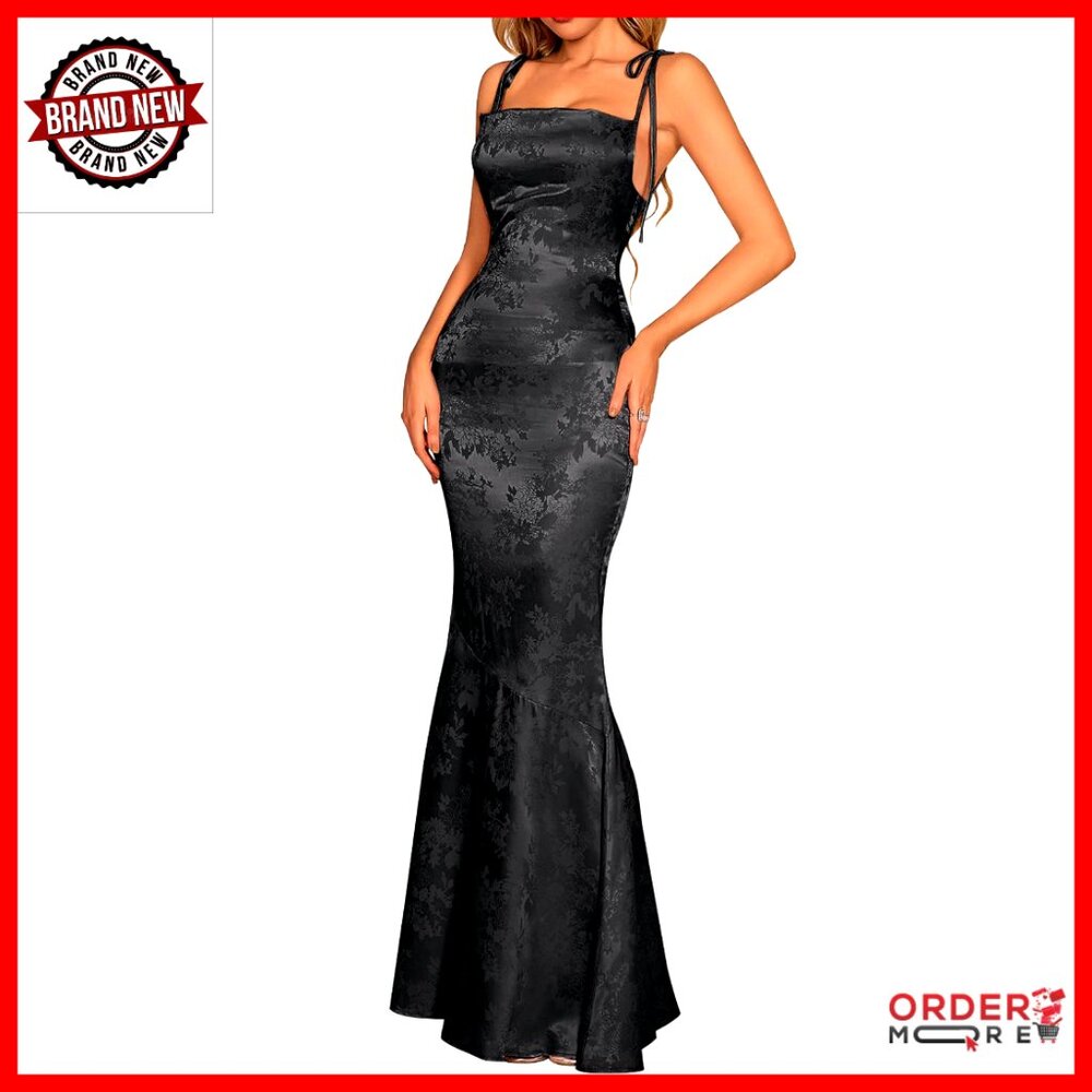 Satin Bodycon Maxi Dress Elegant Formal Spaghetti Strap Cowl Neck Evening Party